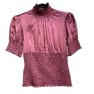 CINQ À SEPT | Sheila Silk Smocked Blouse Pink Sapphire Women's Size M NWT Luxury